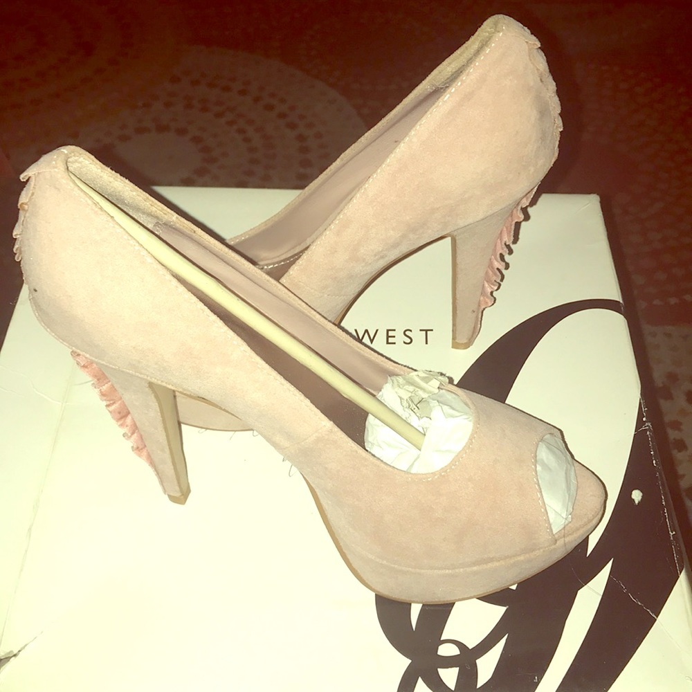 Pink suede heels